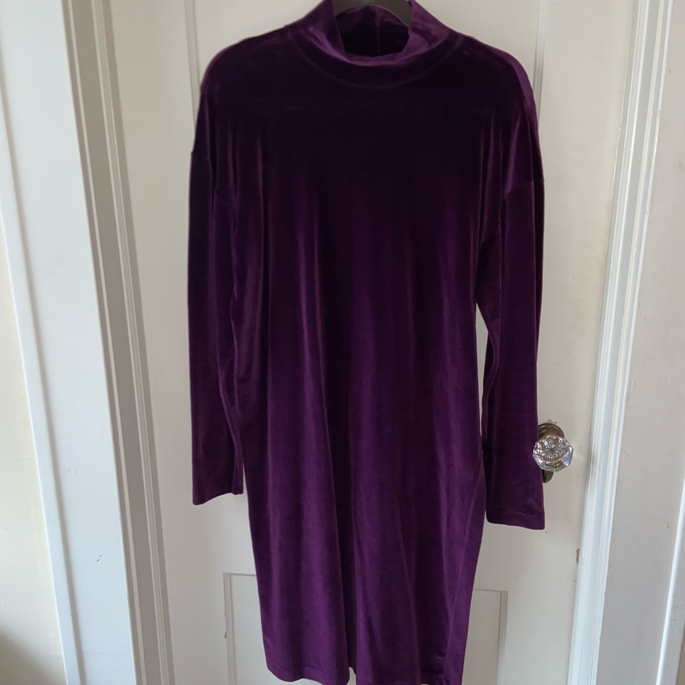 Lands' End Mock Turtleneck, Deep Purple Midi Dress